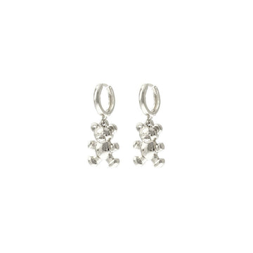 Silver Huggie Teddy Bear Hoops