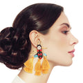 Rhinestone and Tassel Mustard Bee Earrings