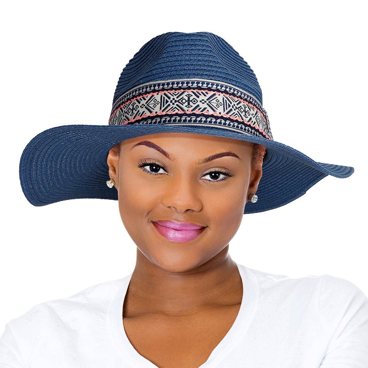 Blue Boho Navy Band Fedora Panama Hat