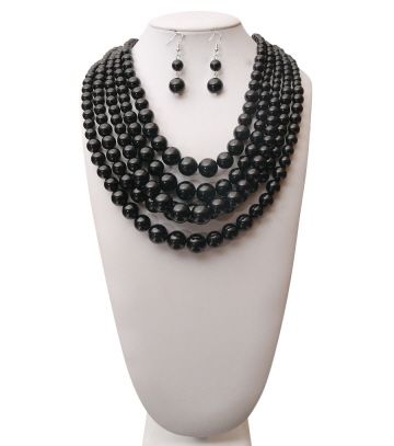 Midnight Black 5 Strand Graduated Pearl Necklace
