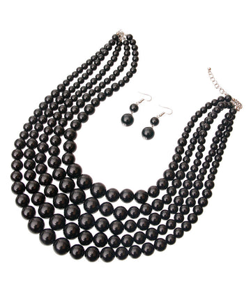 Midnight Black 5 Strand Graduated Pearl Necklace