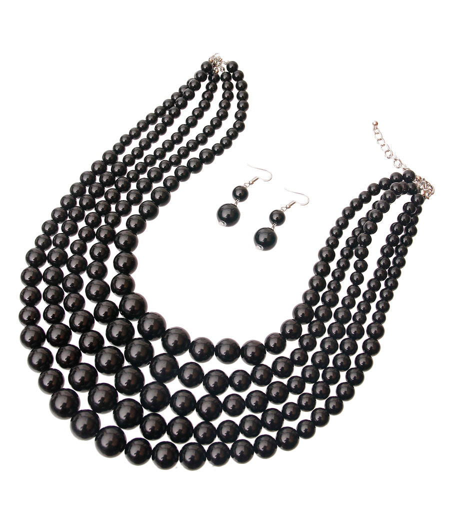 Midnight Black 5 Strand Graduated Pearl Necklace