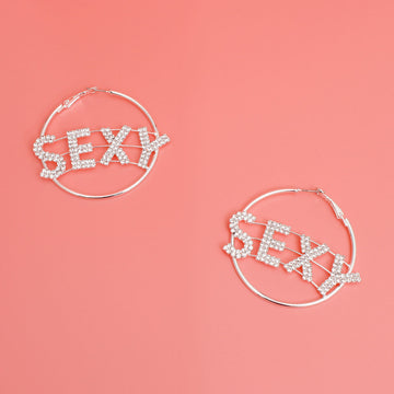 Silver SEXY Rhinestone Hoops
