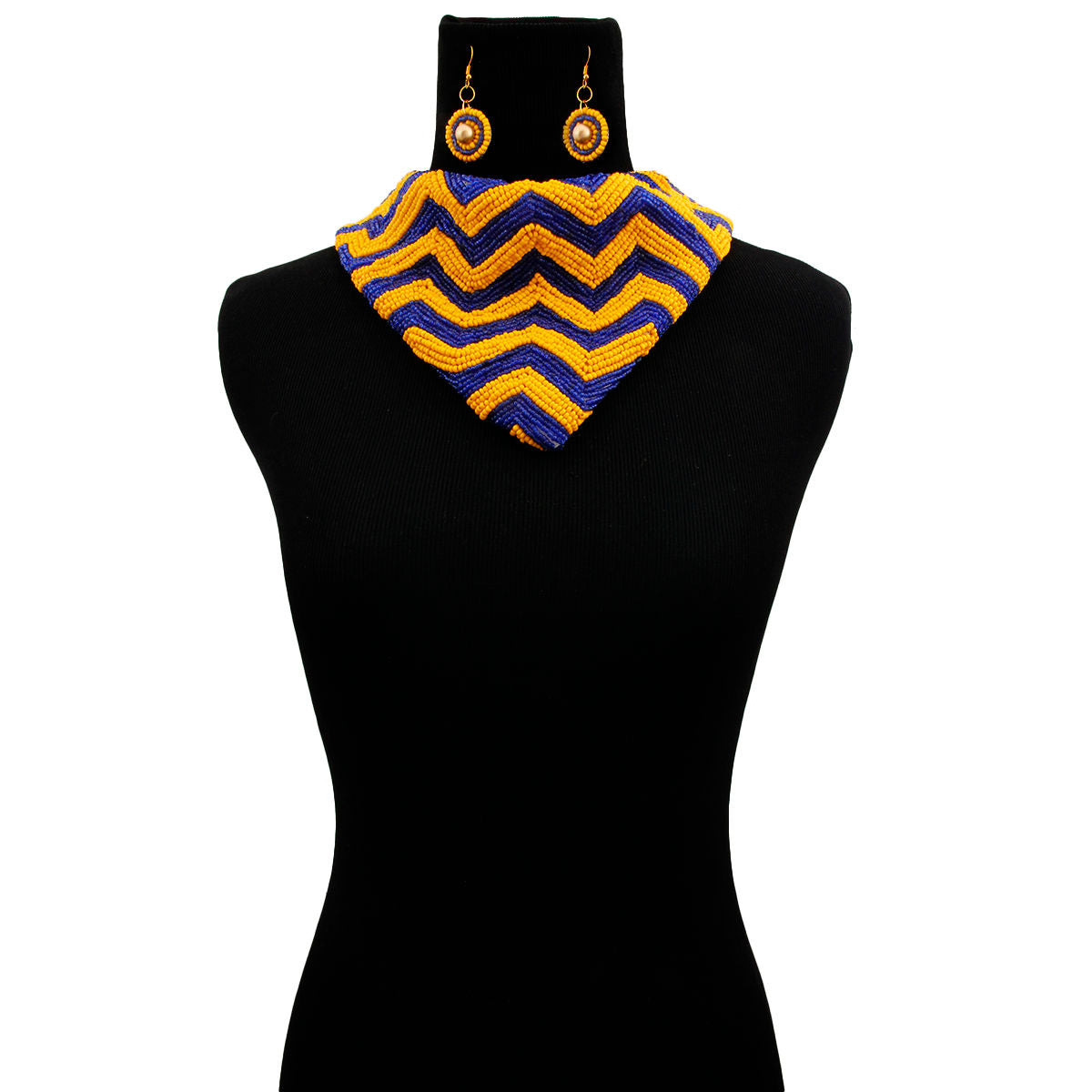 SGRHO Yellow & Blue Handmade Chevron Scarf Set
