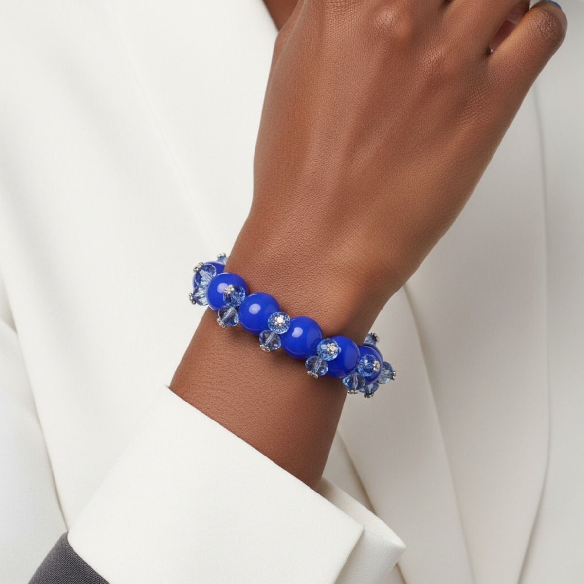 Beaded Royal Blue Ball and Faceted Bracelet