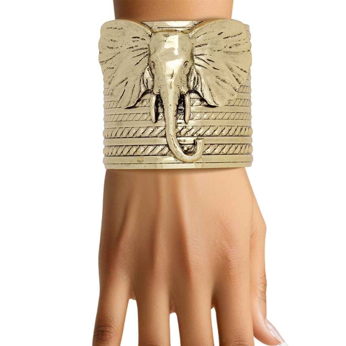 Cuff Burnished Gold Rope Elephant Tribal Bracelet