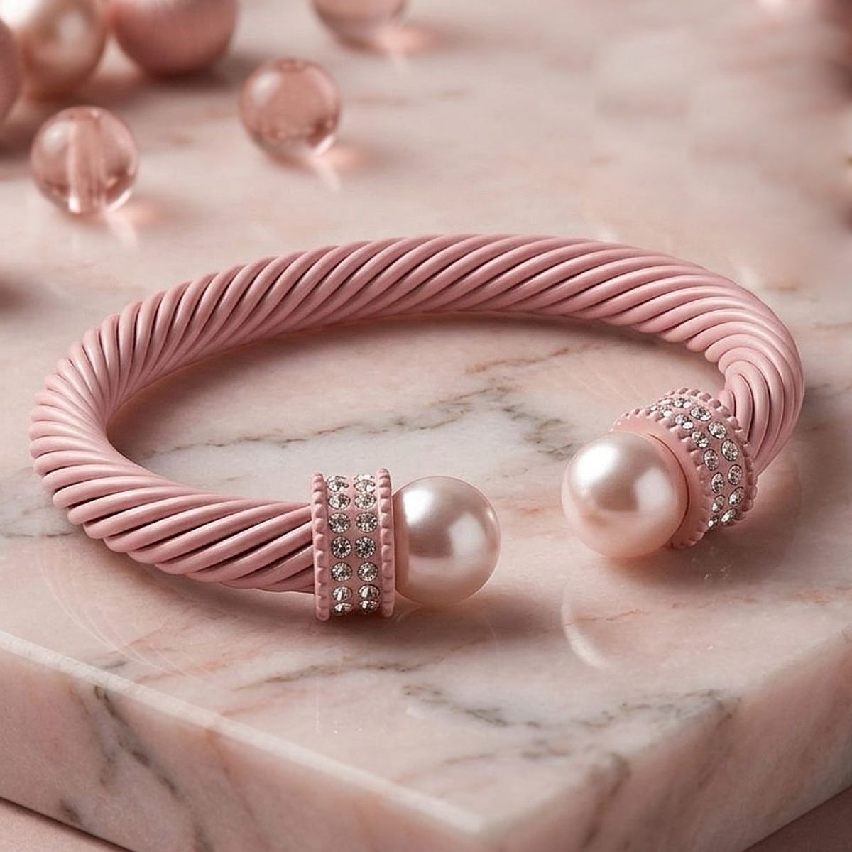 Thick Pink Cable Classic Bangle Bracelet