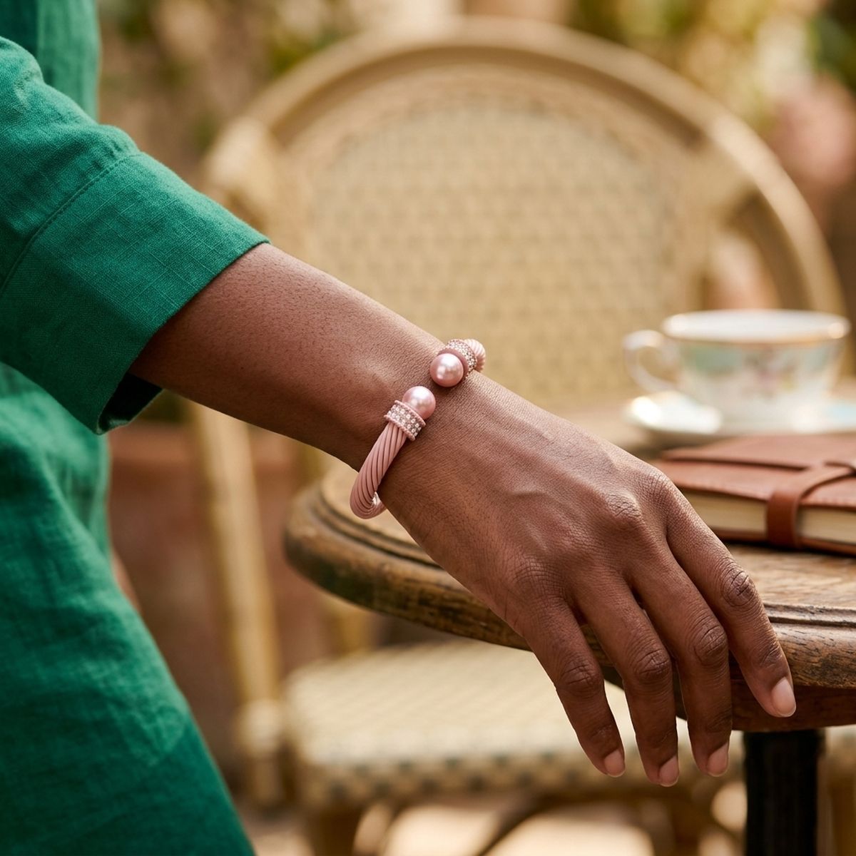 Thick Pink Cable Classic Bangle Bracelet