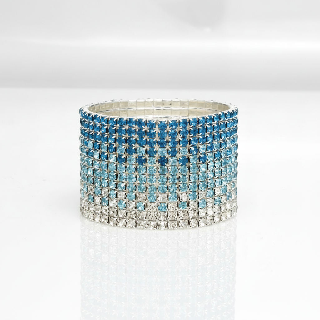 Bangle Blue Ombre Rhinestone 12 Row Bracelet