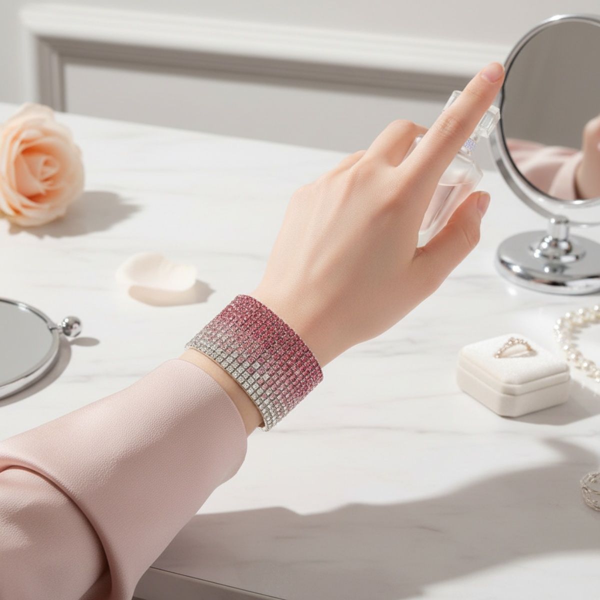 Bangle Pink Ombre Rhinestone 12 Row Bracelet
