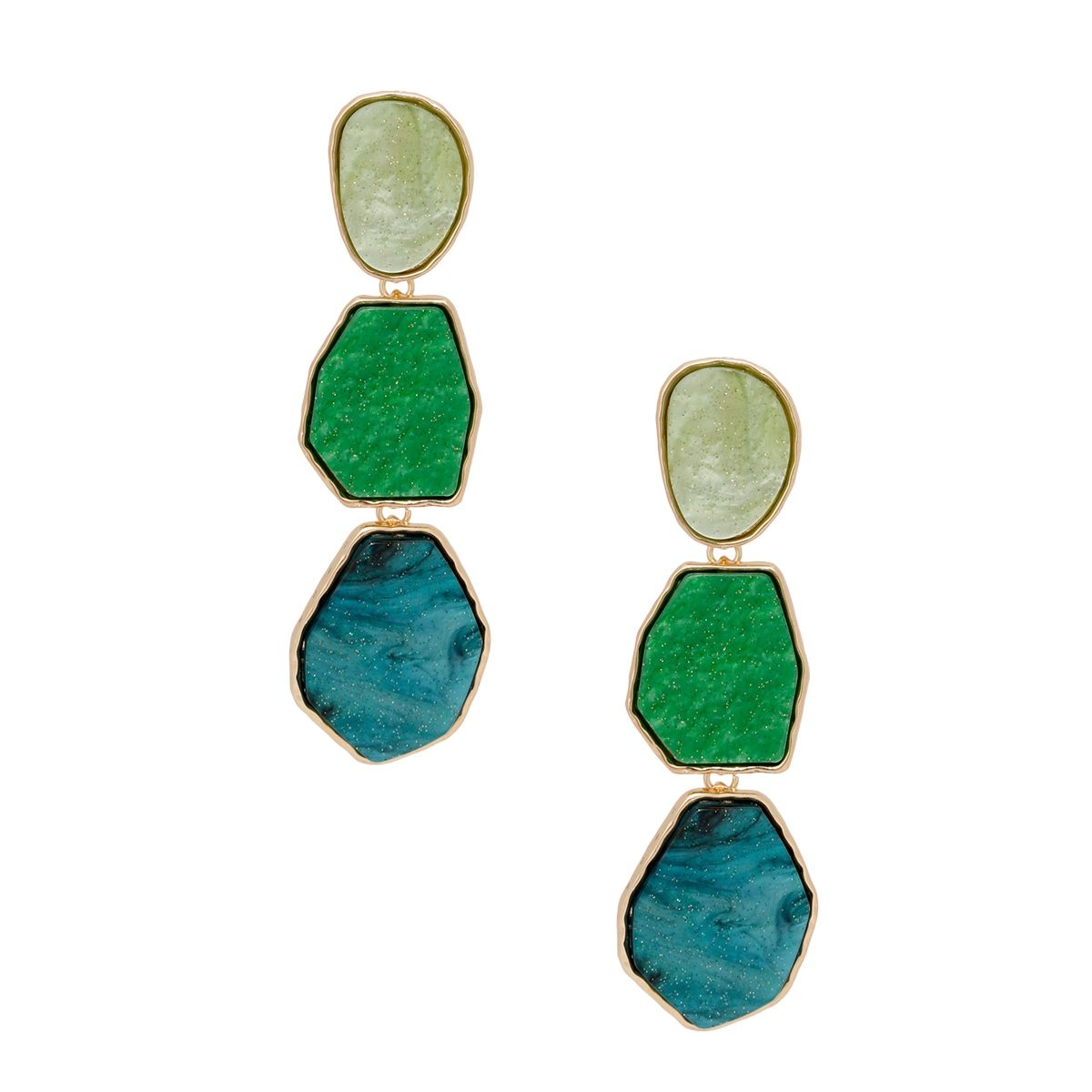 Dangle Glittery Galaxy Green Organic Earrings