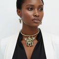 Pendant Burnished Gold Double Elephant Choker