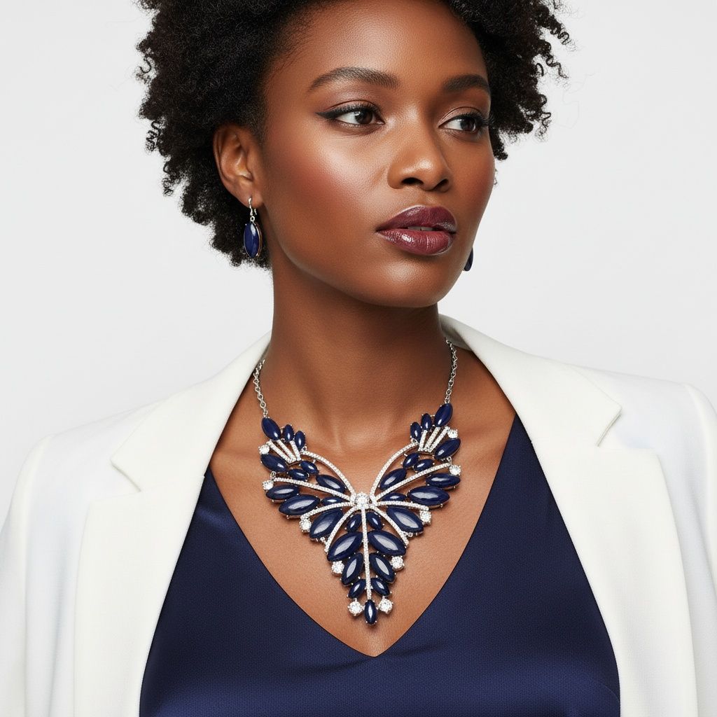 Bib Regal Tribal Blue Cracked Marquise Necklace