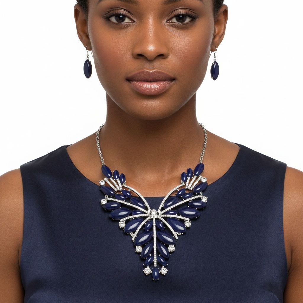 Bib Regal Tribal Blue Cracked Marquise Necklace