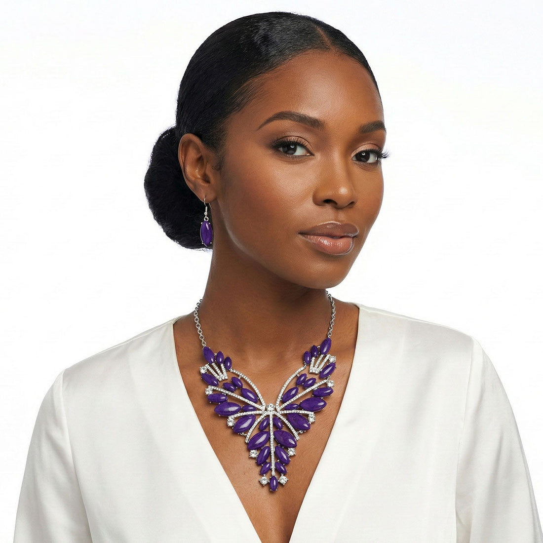 Bib Regal Tribal Purple Cracked Marquise Necklace