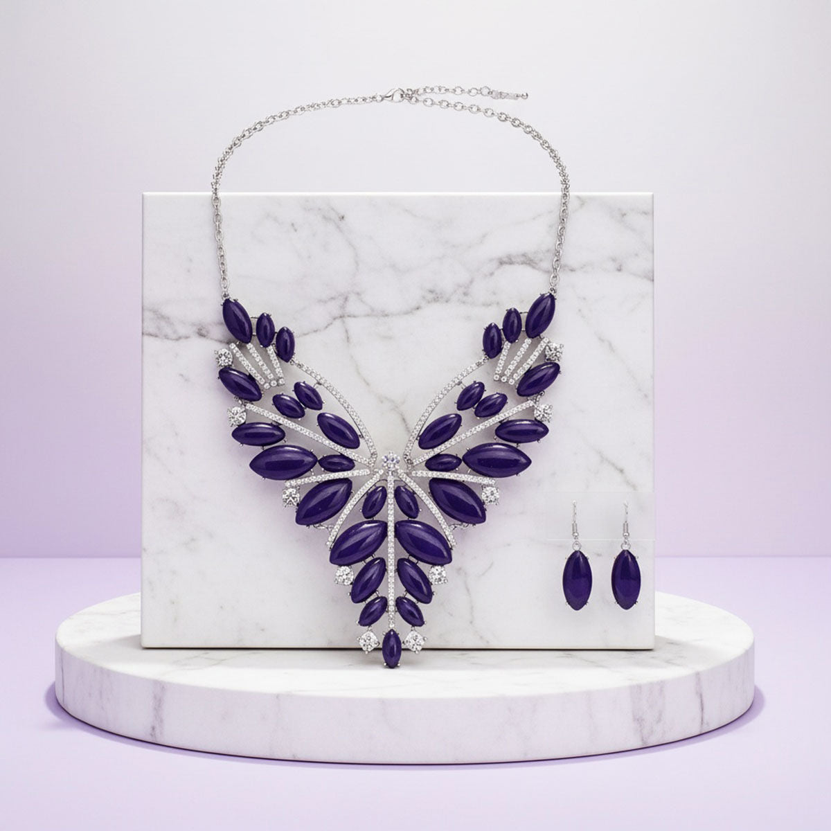 Bib Regal Tribal Purple Cracked Marquise Necklace