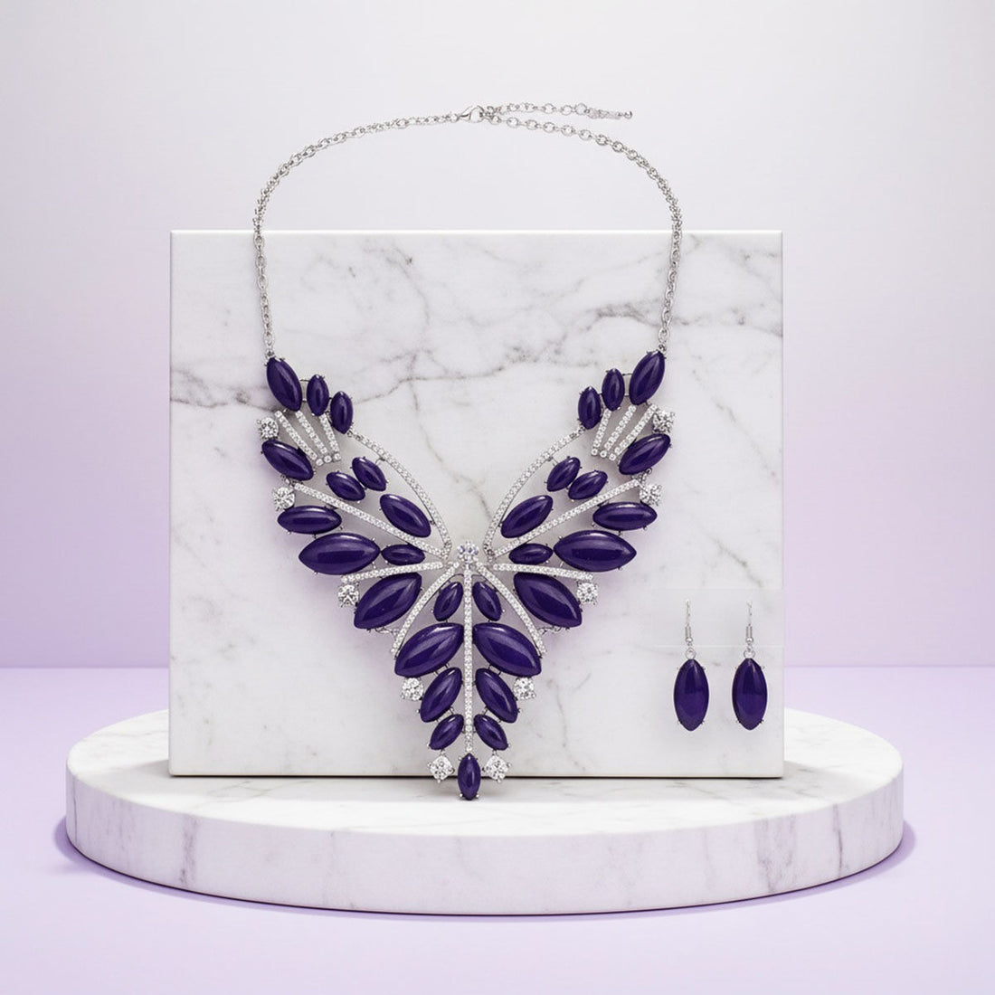 Bib Regal Tribal Purple Cracked Marquise Necklace