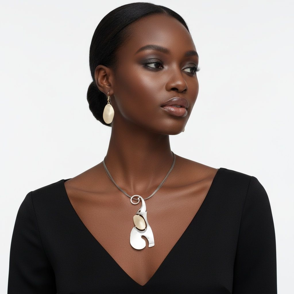 Abstract Silver and Gold Elephant Pendant Necklace