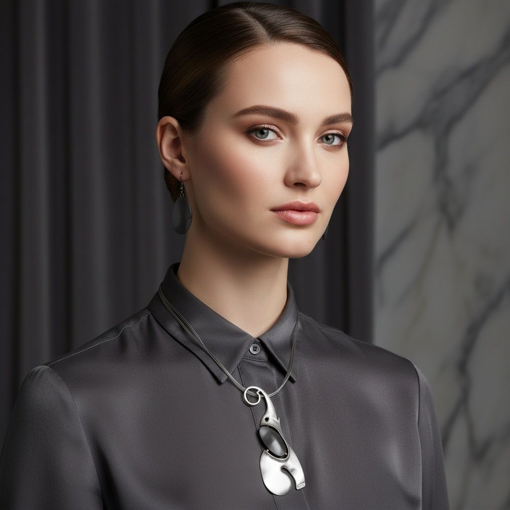 Abstract Silver Hematite Elephant Pendant Necklace