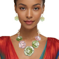 Collar 3D Pink Green Outlined Flower Necklace