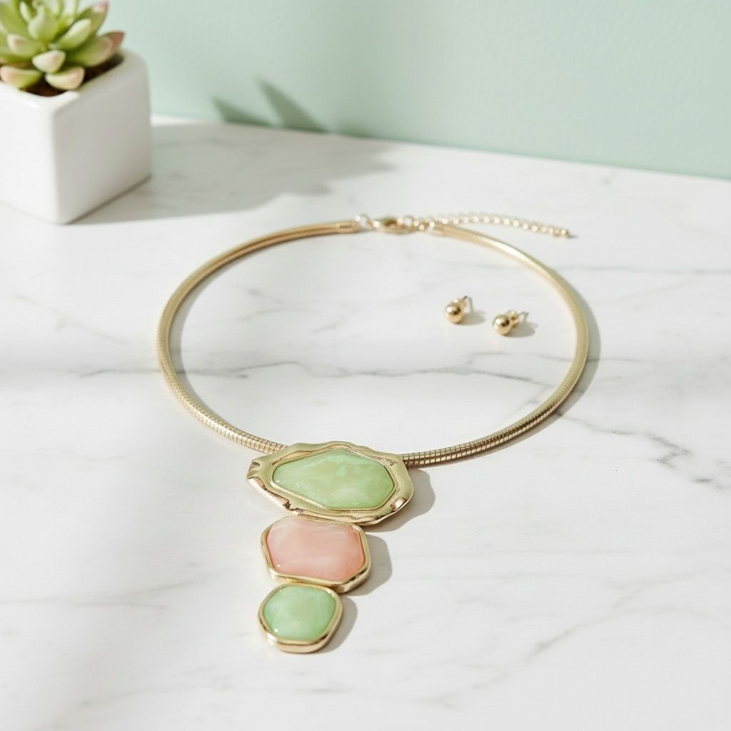 Pink Green Dimensional Pendant Necklace