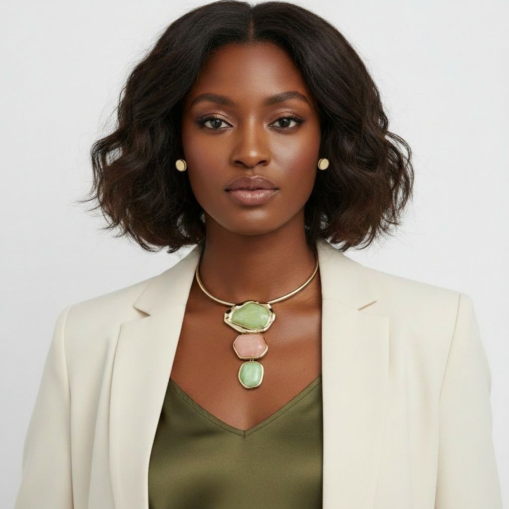 Pink Green Dimensional Pendant Necklace