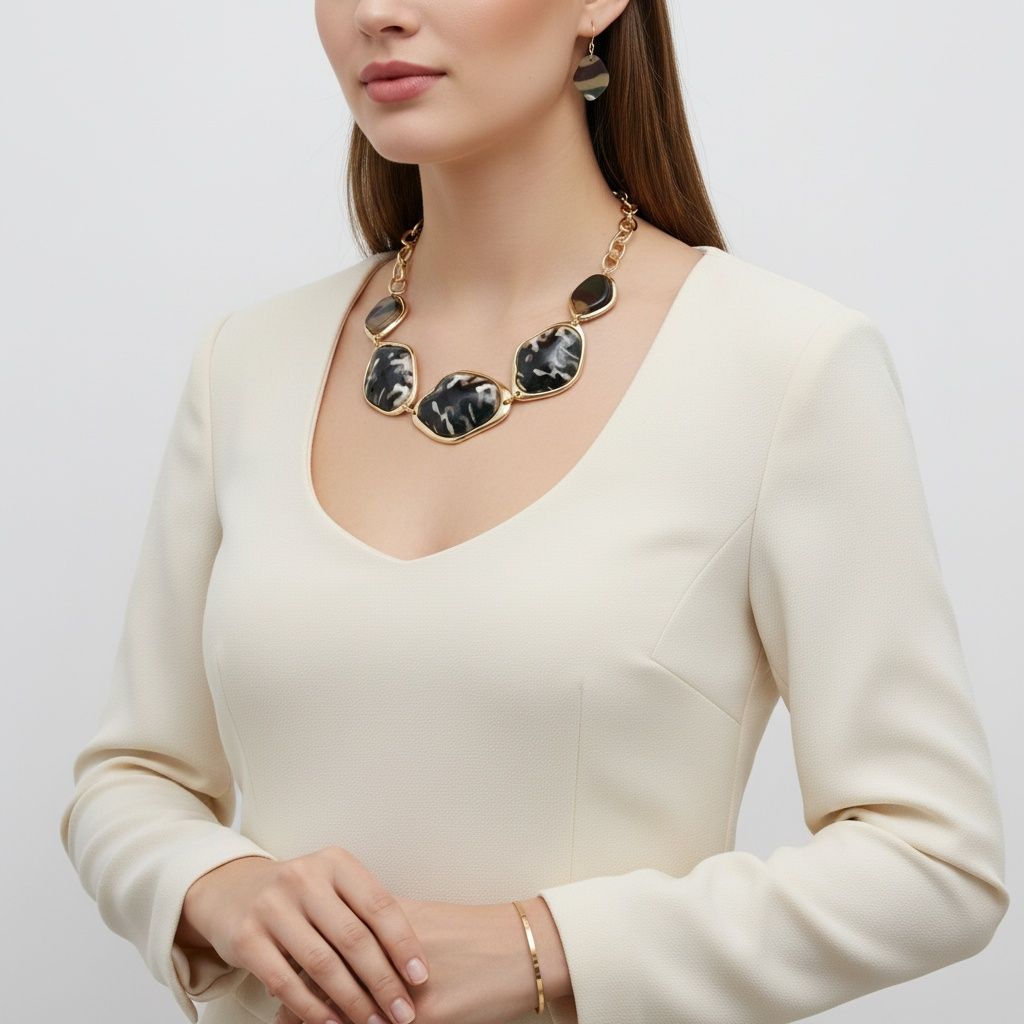 Collar Dimensional Bright Camouflage Link Necklace