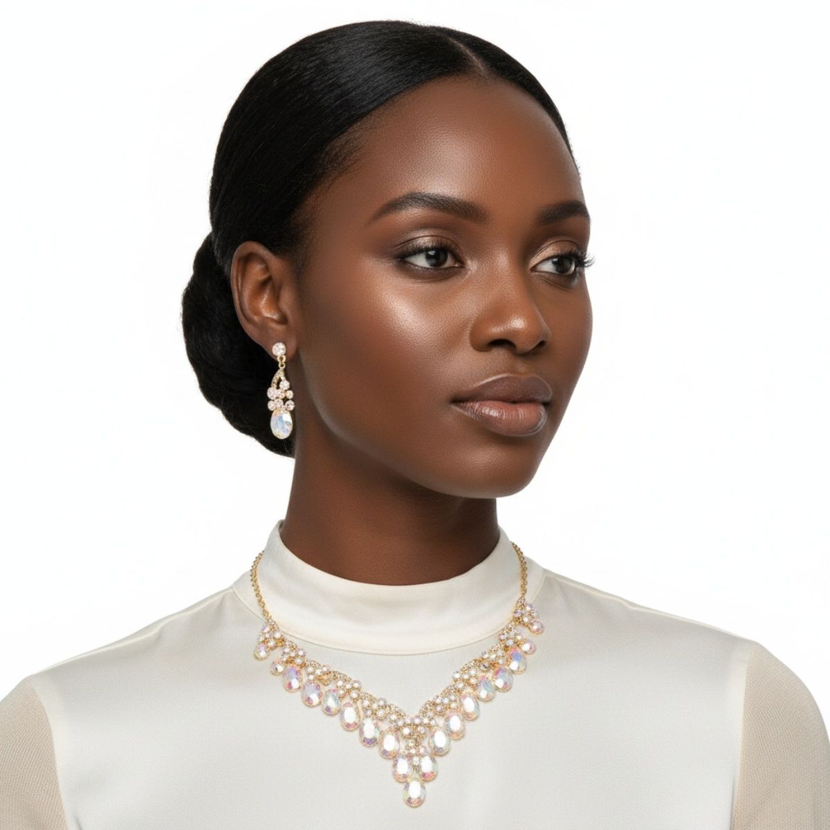 Collar Dramatic Gold Oval Aurbo Crystal Necklace