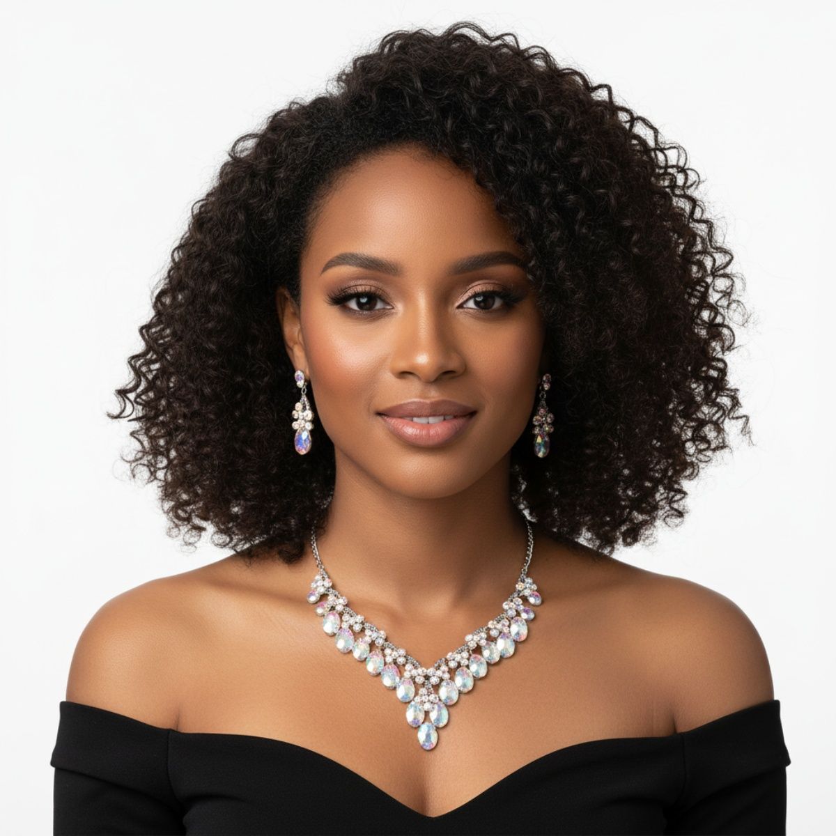 Collar Dramatic Silver Oval Aurbo Crystal Necklace