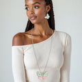 AKA Pendant Pink Green Butterfly Long Chain Set