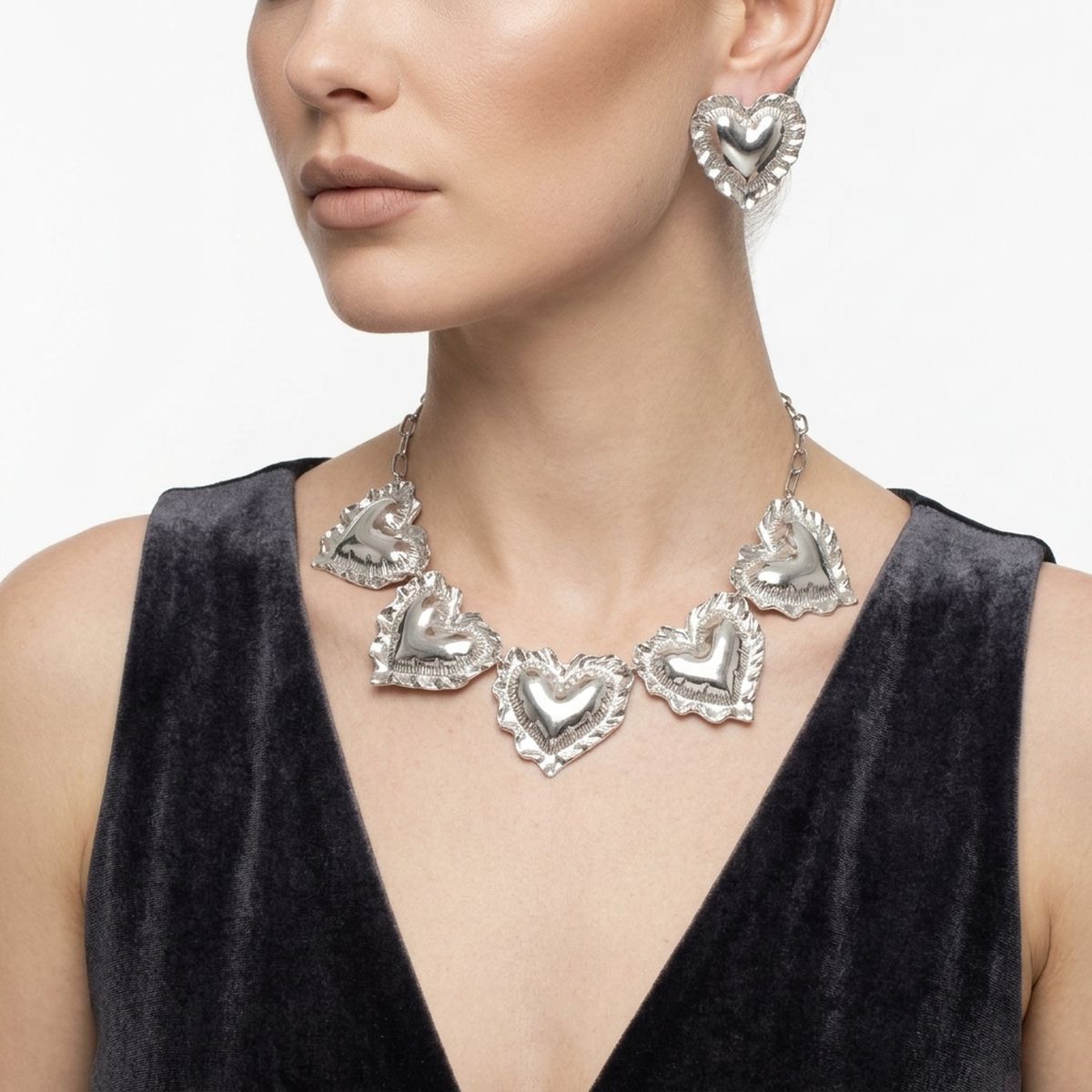 Collar Silver Heart Mylar Balloon Link Necklace