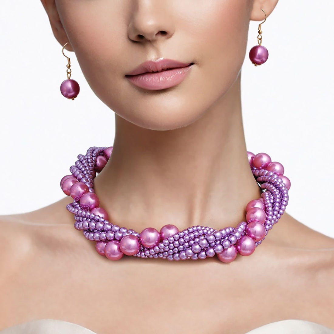 Choker Twisted Light Purple Pearl 7 Strand Necklace