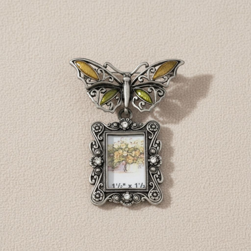 Brooch Antique Butterfly Square Picture Frame Pin
