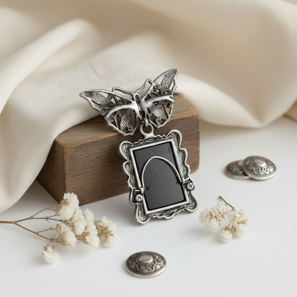 Brooch Antique Butterfly Square Picture Frame Pin