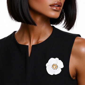 Magnetic Brooch White Poppy Pin for Women