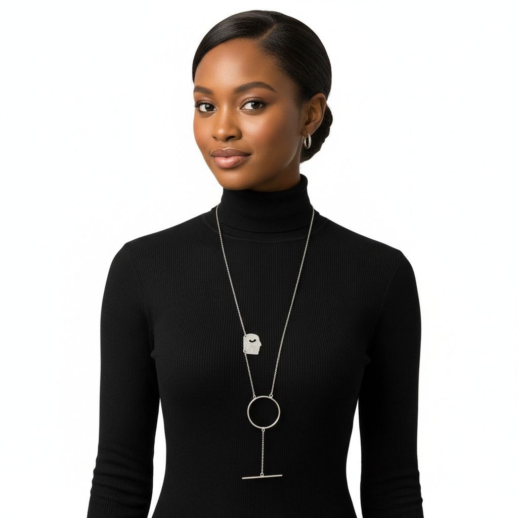 Silver Brass Face Pendant Necklace