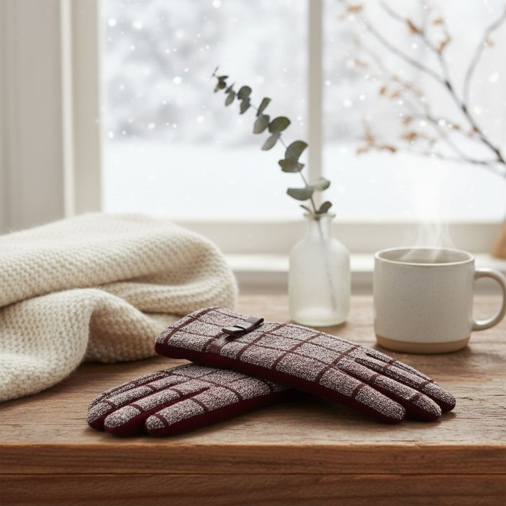 Plaid Wine Touchscreen Winter Gloves for Women