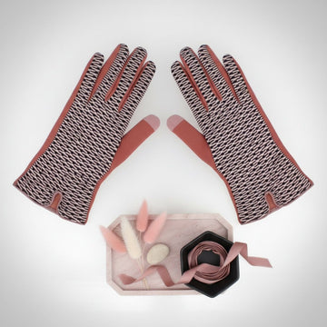 Pink Mauve Cross Wavy Touchscreen Winter Gloves