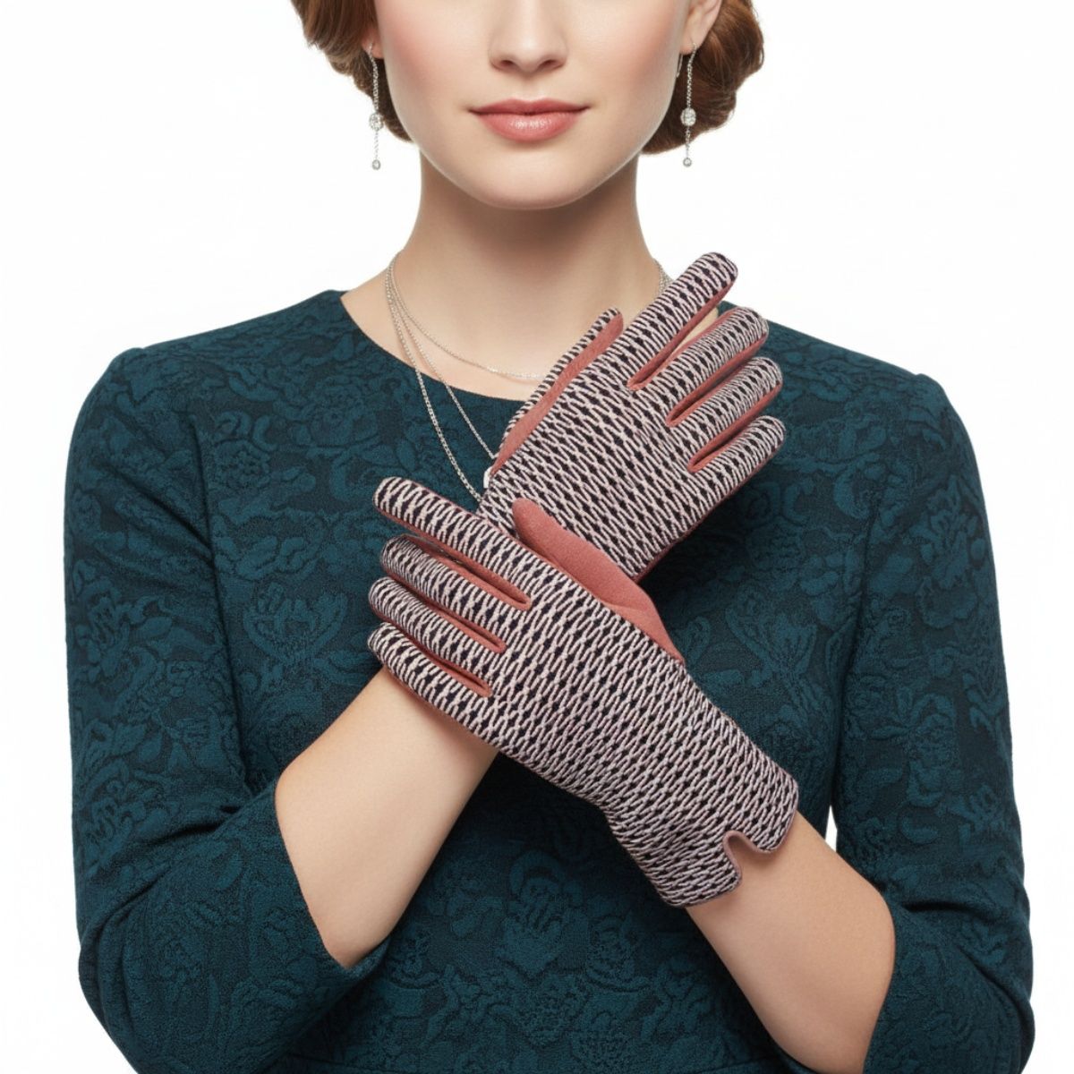 Pink Mauve Cross Wavy Touchscreen Winter Gloves
