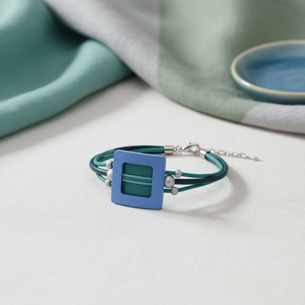 Teal Rubber Bracelet with Metal Square Design