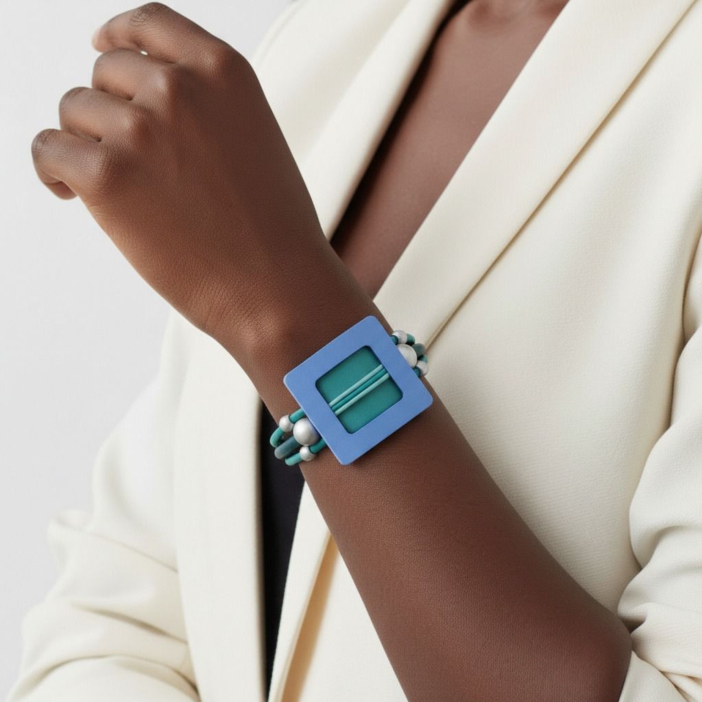 Teal Rubber Bracelet with Metal Square Design