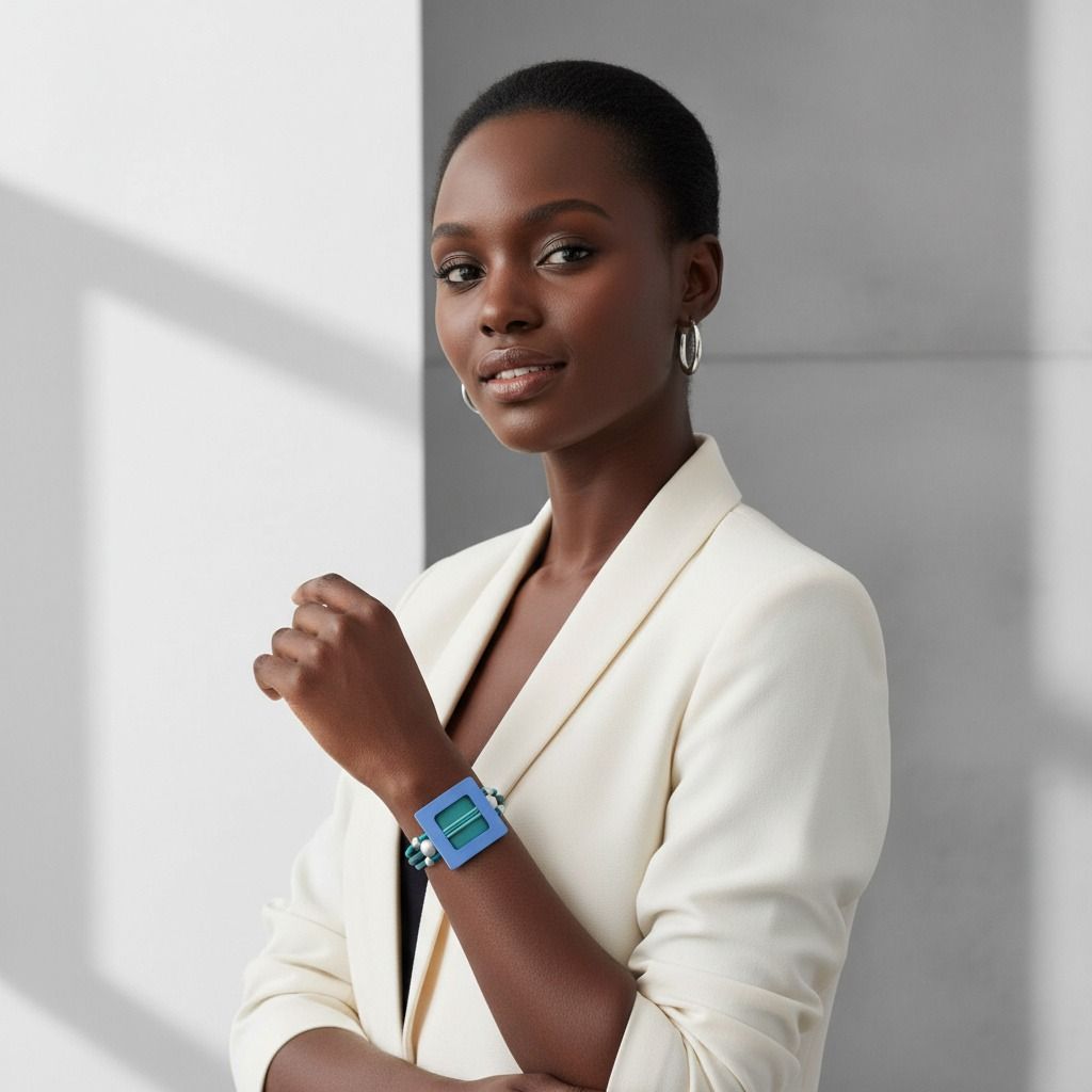 Teal Rubber Bracelet with Metal Square Design