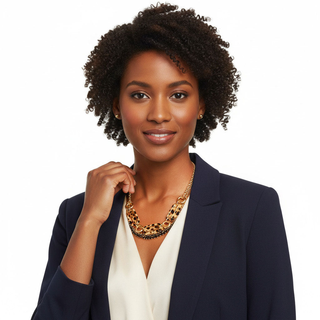 Elegant Gold Leopard Link Set Business Look