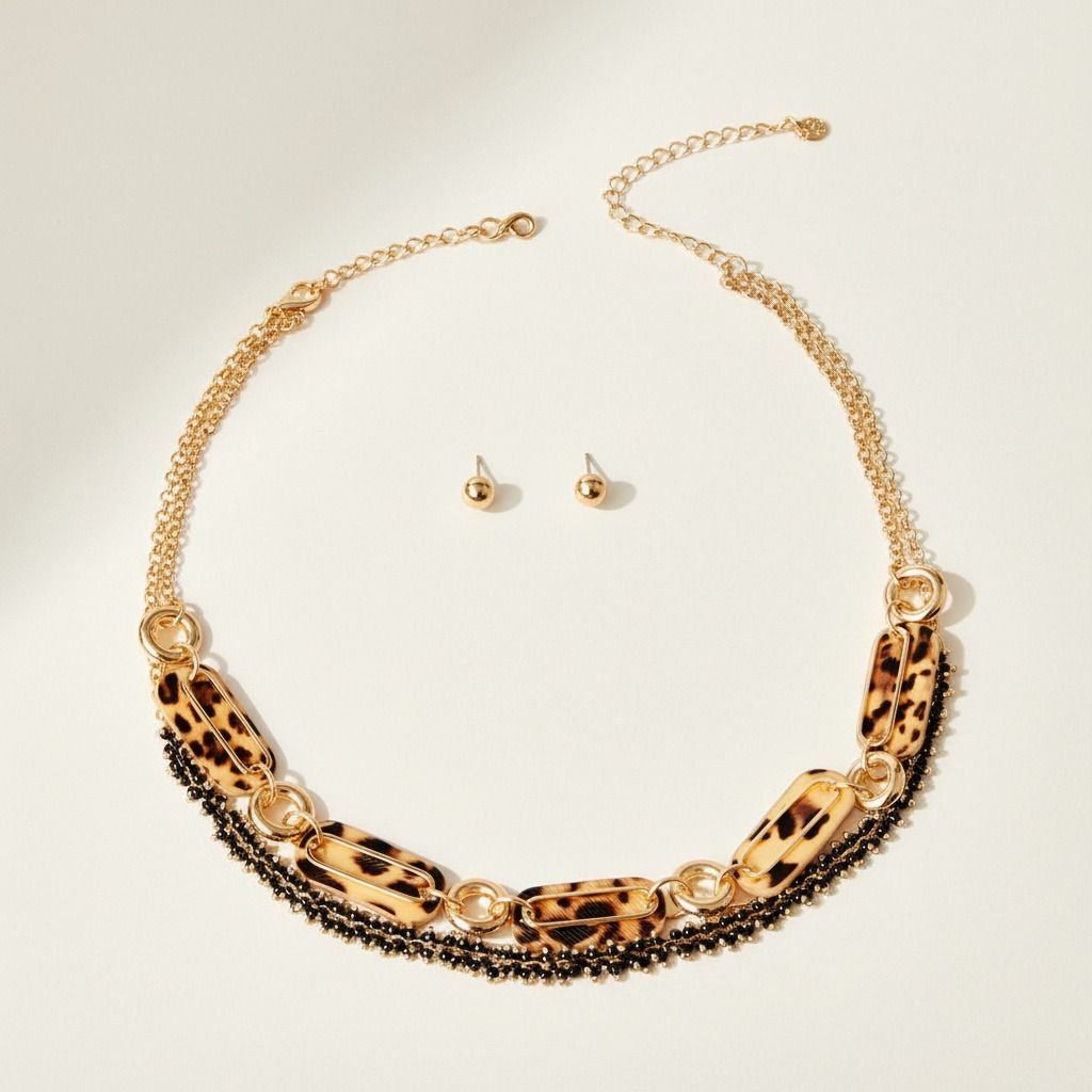 Elegant Gold Leopard Link Set Business Look
