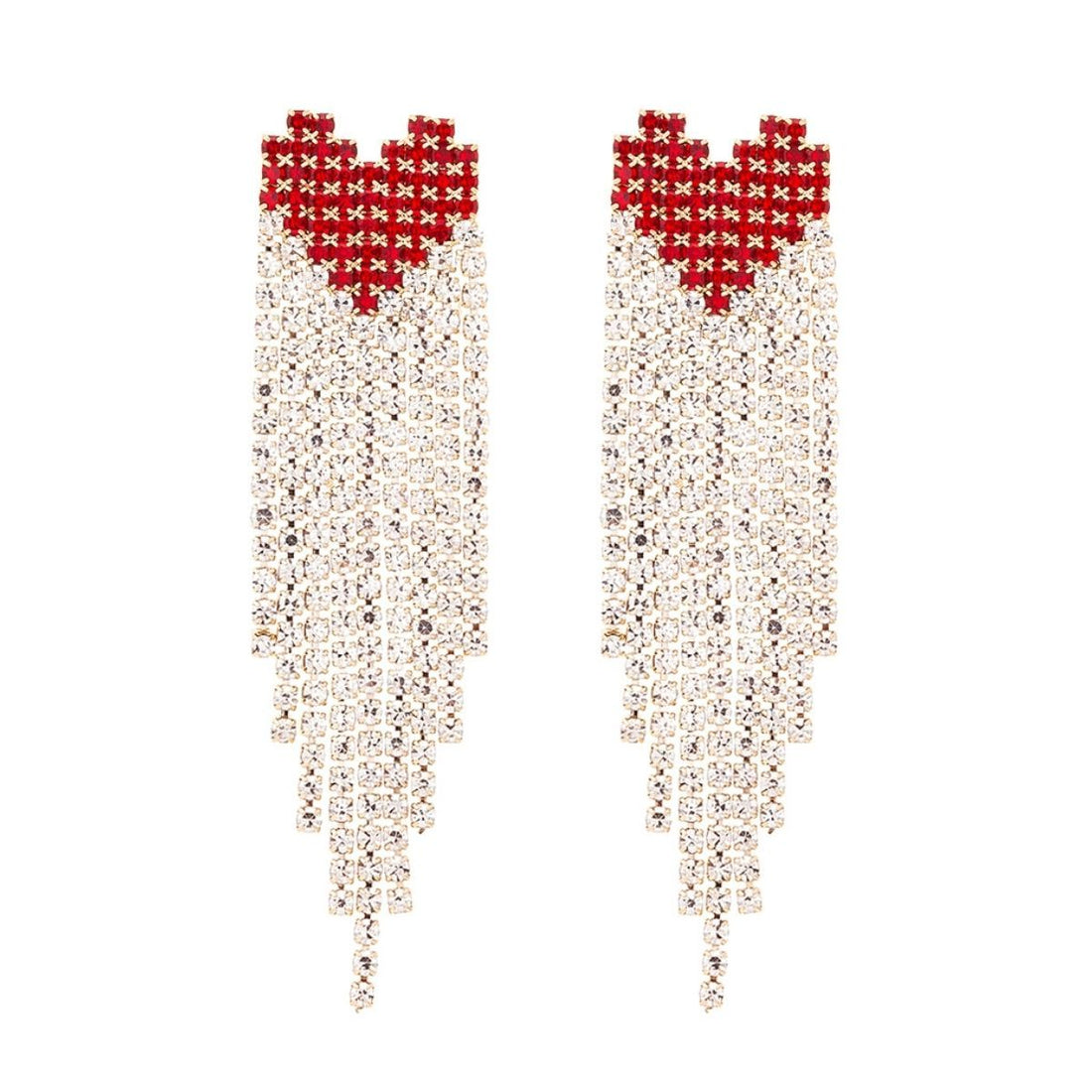 Red and Gold Heart Fringe Earrings