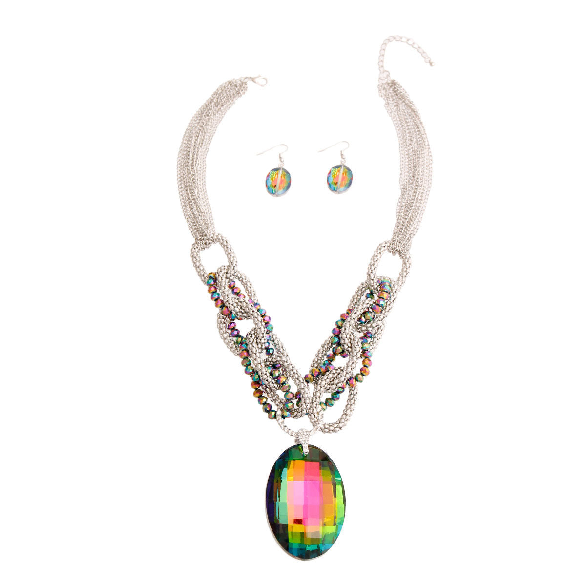 Pink and Green Oval Crystal Chain Set