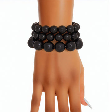 Bracelet Black Beaded 3 Pcs Set for Women