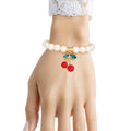 Bracelet Cream Pearl Cherry Red Rhinestone Charm