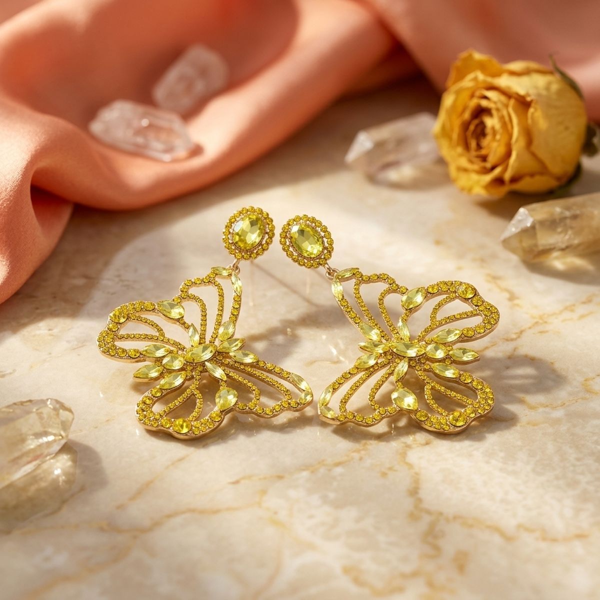Dangle XL Yellow Glam Butterfly Post Earrings