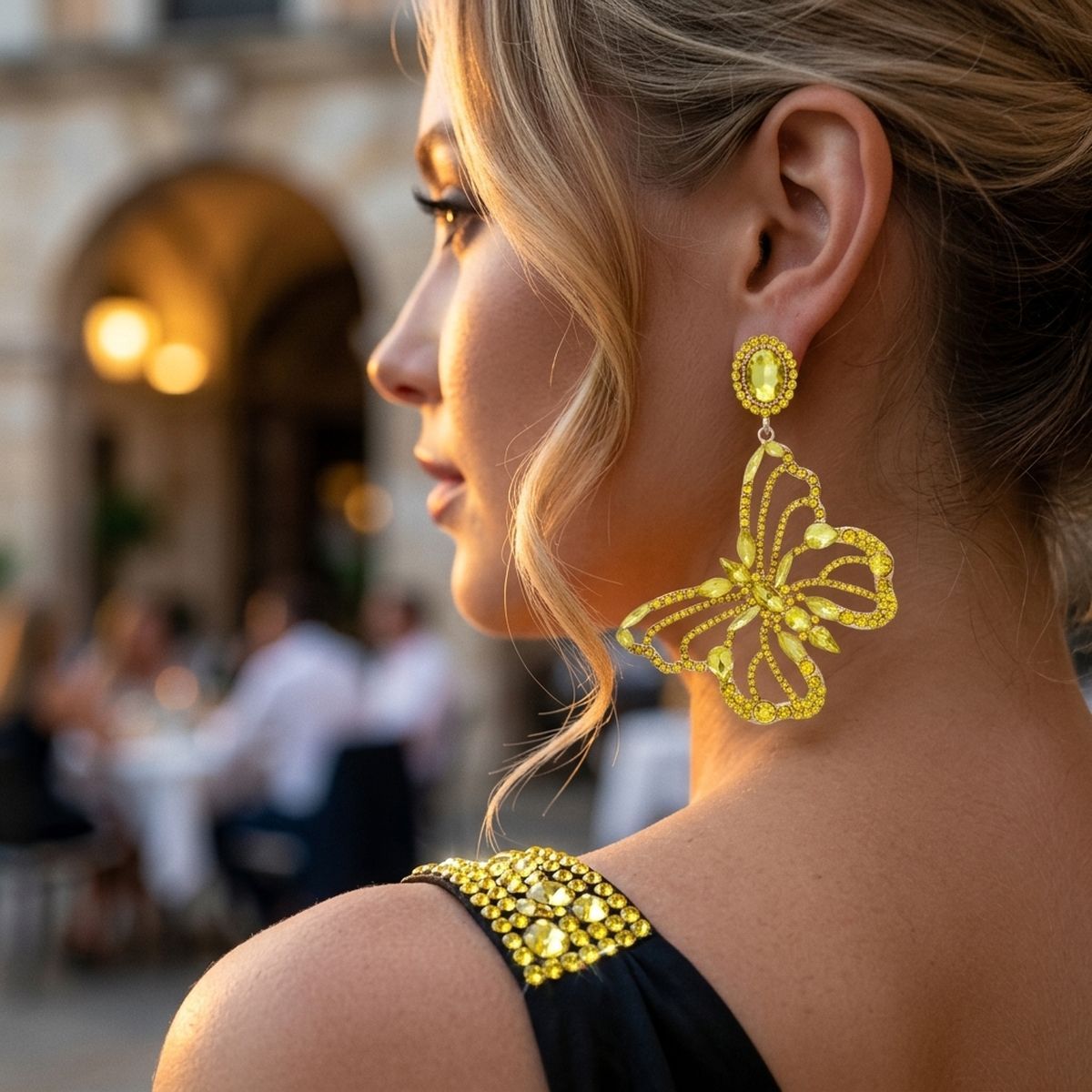Dangle XL Yellow Glam Butterfly Post Earrings